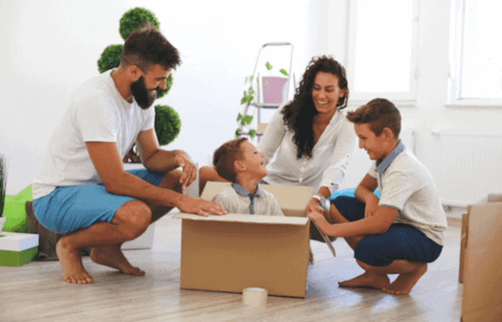 family playing in their home